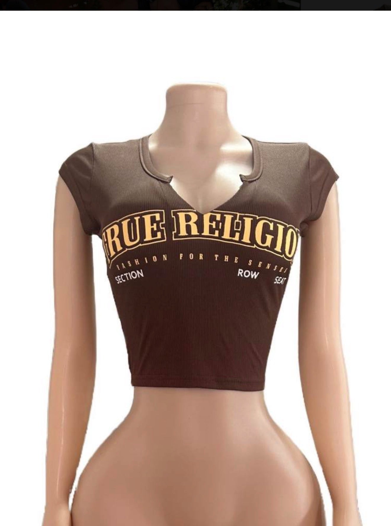 Letter Printed V Neck Bodycon Cropped T-shirts