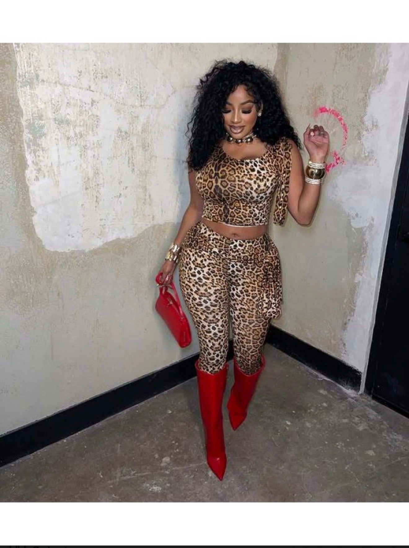 Leopard Tie-wrap Cropped Pant Sets