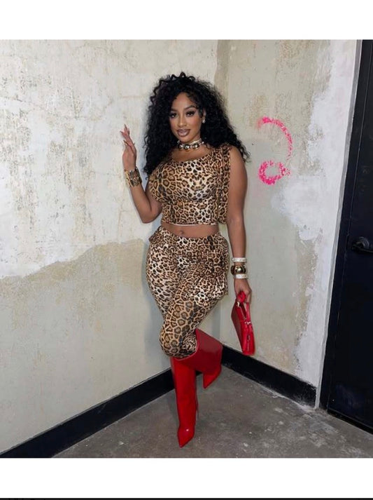 Leopard Tie-wrap Cropped Pant Sets