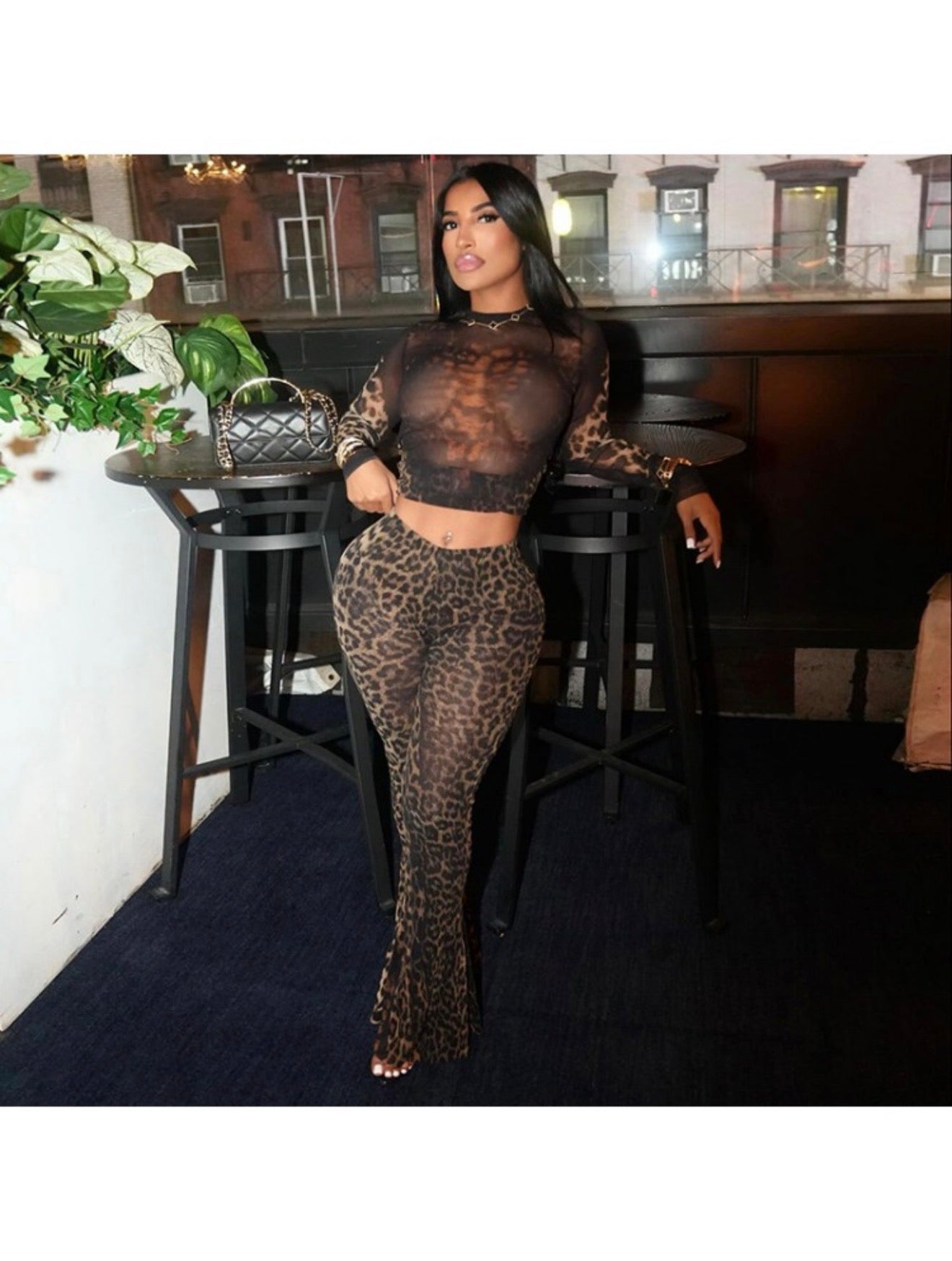 Leopard Pattern Long Sleeve Cropped Pant Sets
