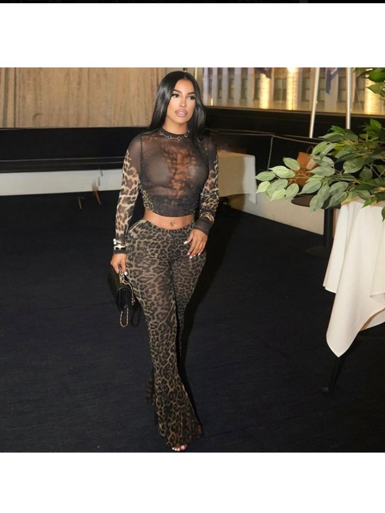 Leopard Pattern Long Sleeve Cropped Pant Sets
